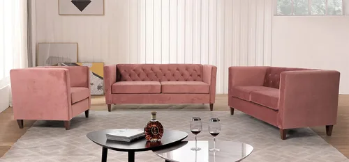 Vista 25 de Container Furniture Direct Sofá clásico de oficina tapizado de terciopelo de tres plazas con capitoné, cómodo sofá de oficina para espacios grandes