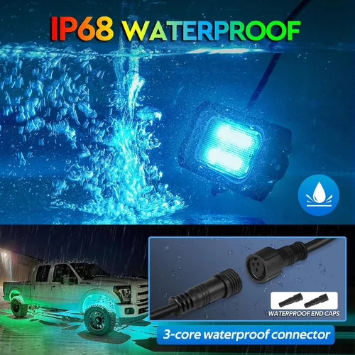 Vista 7 de MICTUNING C2 Max RGB+IC Chasing Color Rock Lights - 2 piezas (no incluye controlador)