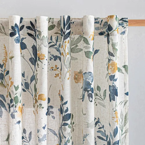 Vista 17 de MYSKY HOME Cortinas de lino transparentes de 45 pulgadas de largo para dormitorio, cocina, paneles de cortina florales, cortinas semicirverticales