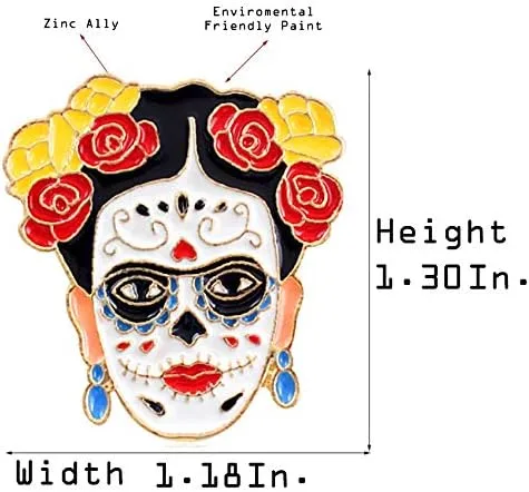 Vista 2 de Flairs New York - Broche de solapa esmaltado hecho a mano, Frida Kahlo Día de los Muertos