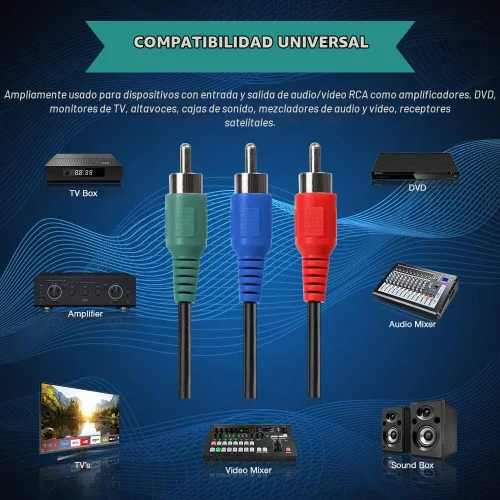 Vista 5 de RocketBus Componente Rojo Azul Verde RCA Plug Conector Cable Cable de Video para Monitor TV VCR Reproductor de DVD