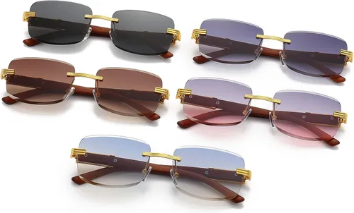 Vista 7 de LJCZKA Lentes de sol cuadrados sin montura para mujeres y hombres, retro, rectangulares, sin marco, lentes de sol steampunk de lujo tintados