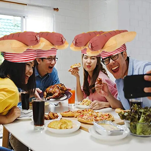Vista 5 de ArtCreativity Divertido sombrero de perro caliente, divertido sombrero de perro caliente de comida rápida para adultos, accesorio de disfraz