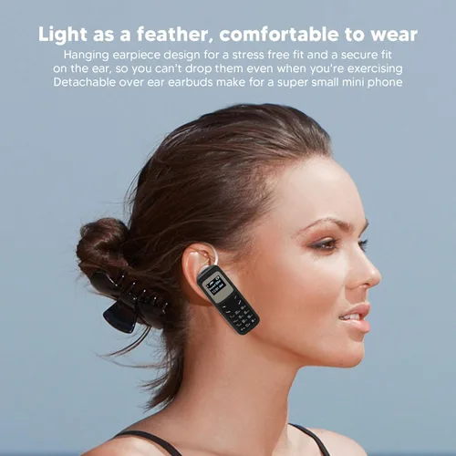 Vista 2 de Mini teléfono móvil, teléfono móvil pequeño desbloqueado Bluetooth auricular 0.66 pulgadas Bluetooth Dialer con gancho para la oreja Soporte SIM MP3
