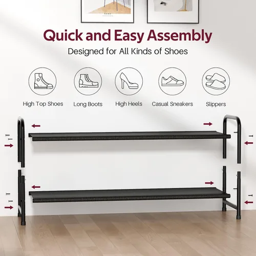 Vista 6 de SLEEPING LAMB Organizador de Zapatos Largo de 2 Niveles para Clóset, Estante de Zapatos Ancho Apilable Sostiene 18 Pares, Estante Bajo de Negro