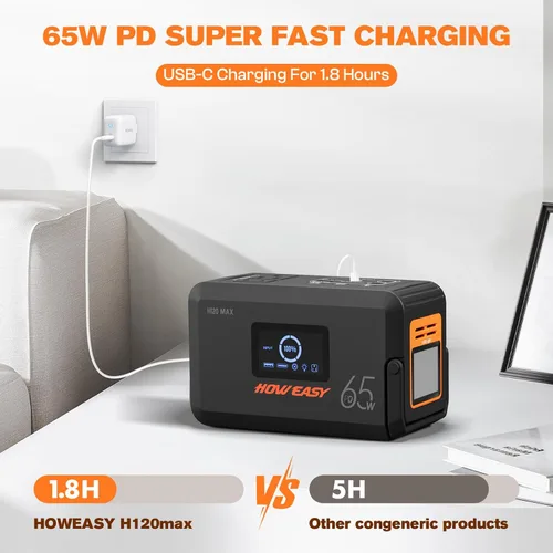 Vista 5 de HOWERASY Portable Power Station 98Wh, 135W(270W Peak) Solar Generator Negro
