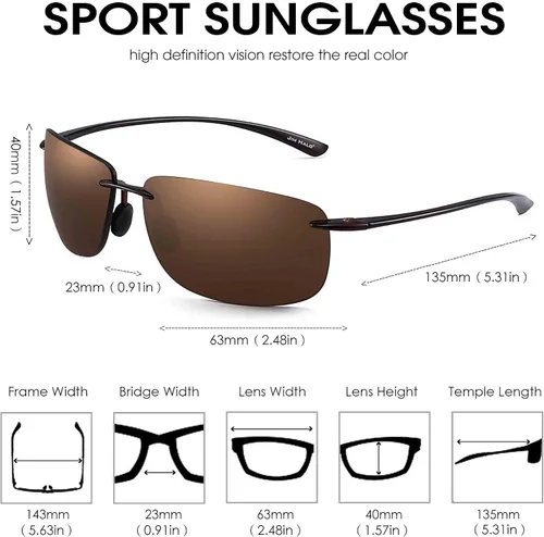 Vista 5 de JIM HALO Gafas de sol deportivas para hombres y mujeres marco sin montura TR90 para correr pescar ciclismo conducir