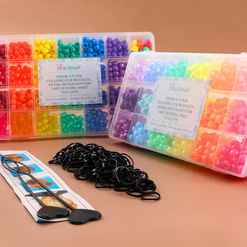 Vista 3 de Cuentas de pelo de 18 colores de 0.354 in para trenzas de cabello, kit de cuentas de pony arcoíris para hacer joyas, cuentas Kandi para hacer