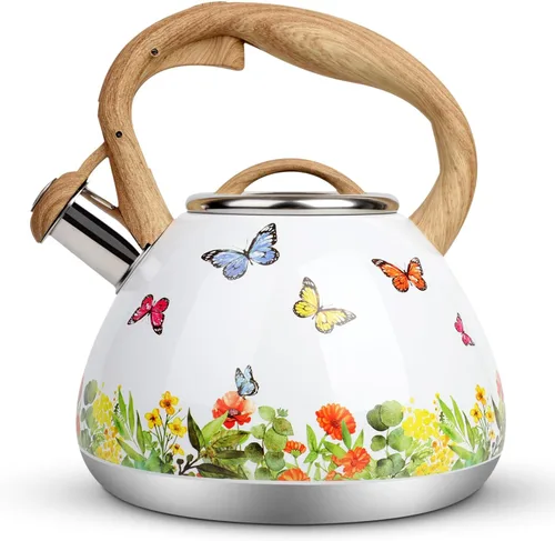 Vista 8 de Tetera, Tetera Silbadora Toptier con Mango de Patrón de Madera Silbato Fuerte, Tetera de Acero Inoxidable Grado Alimenticio para Estufas de Negro