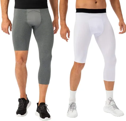 Vista 12 de Pantalones de compresión para hombre, mallas de compresión de una pierna para baloncesto, capri 3/4, leggings atléticos, capa base de secado fresco