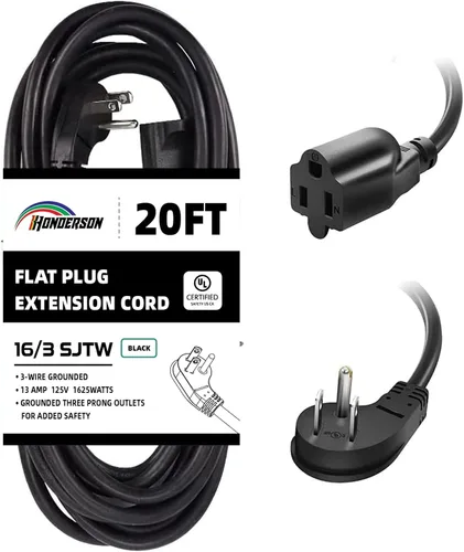 Vista 24 de Cable de extensión de enchufe plano para interiores, certificación UL, calibre 14, 3 pies, negro, 3 clavijas, resistente, cable de alimentación SJTW