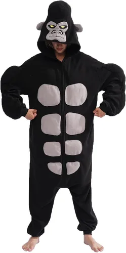 Vista 5 de YUNTAISHAN Gorilla Onesie Costume Adult One Piece Pajamas Animal Cosplay Costume for Women Men