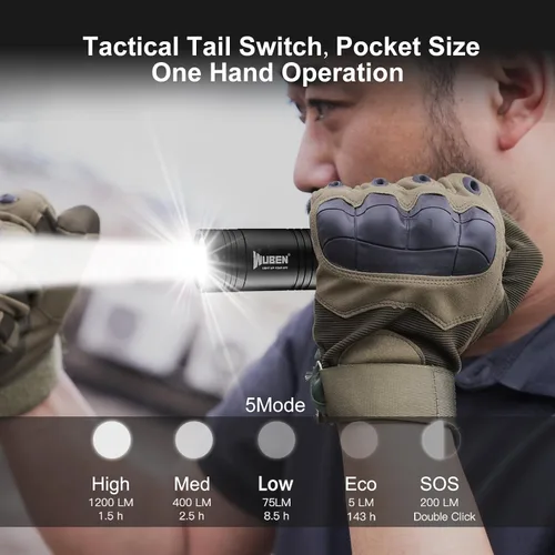 Vista 7 de WUBEN L50 linternas tácticas recargables, 1200 lúmenes, impermeables IP68, 5 modos para emergencia, rescate, inspección, caza