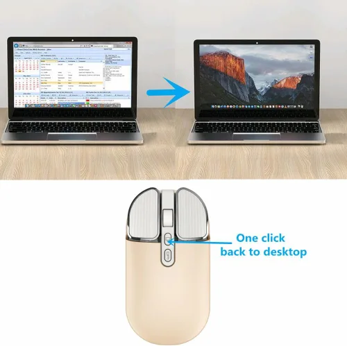 Vista 3 de YOCUNKER Ratón inalámbrico, 2.4 G, recargable, silencioso, delgado, con receptor USB, 3 DPI, botón de vuelta al escritorio, para PC, laptop