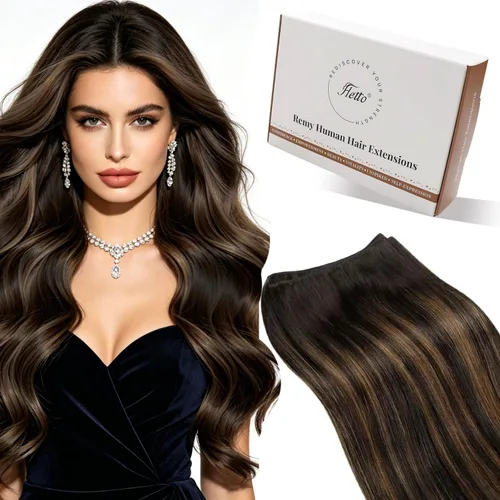Vista 29 de Hetto - Extensiones de cabello humano real para coser, color negro azabache, #1, 12 pulgadas, 2.47 onzas Adhesivo suave, fuerte, uso diario