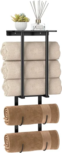 Vista 14 de STWWO Toallero para Baño Montado en Pared, Toallero de Pared de 22 Pulgadas para Toallas Enrolladas, Almacenamiento de Toallas para Baño Pequeño