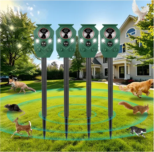 Vista 9 de Repelente animal ultrasónico solar al aire libre, sensor de movimiento