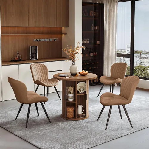 Vista 191 de Miereirl Moderno juego de comedor de 5 piezas para mesa redonda de madera de 4,31.5 pulgadas con estante de almacenamiento semiabierto y puerta