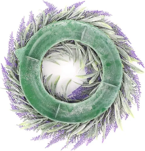 Vista 5 de Buachois Corona de lavanda artificial de 11 pulgadas para puerta delantera, corona de flores moradas con hojas verdes, corona de granja
