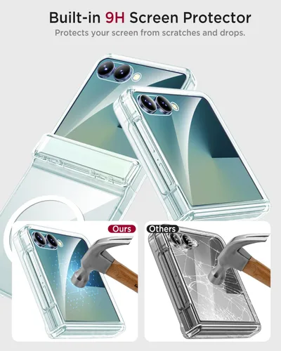 Vista 3 de Miimall Funda delgada para Samsung Flip 7 transparente [compatible con MagSafe] protector de pantalla de vidrio templado antiamarillamiento