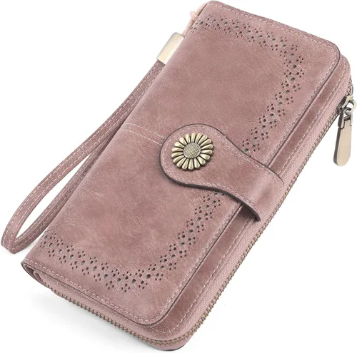 Vista 9 de SENDEFN Cartera de cuero para mujer, con bloqueo RFID, tarjetero para tarjetas de crédito, cartera de mano para mujer