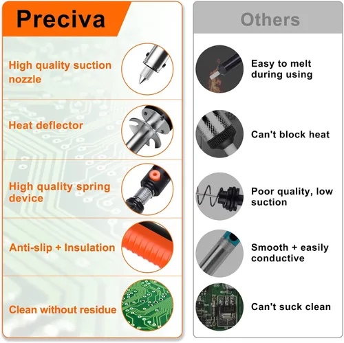 Vista 6 de Preciva 929D-V - Soldador eléctrico de hierro desoldador, pistola desoldadora portátil, bombas desoldadoras de 110 V con boquillas desoldadoras