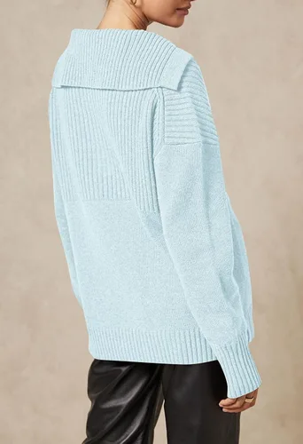 Vista 4 de Viottiset Suéter de manga larga con cuello en V para mujer, de gran tamaño, con cuello en V