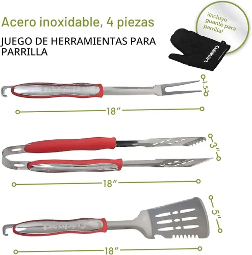 Vista 3 de Cuisinart CGS-134 Juego de herramientas para asar con guante de parrilla, rojo (3 piezas)
