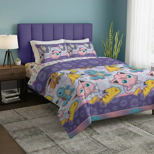 Vista 16 de Northwest Pokemon - Juego de cama individual en una bolsa, Pikachu Squirtle Eevee Charmander, ropa de cama de anime para niñas y niños, escuadrón
