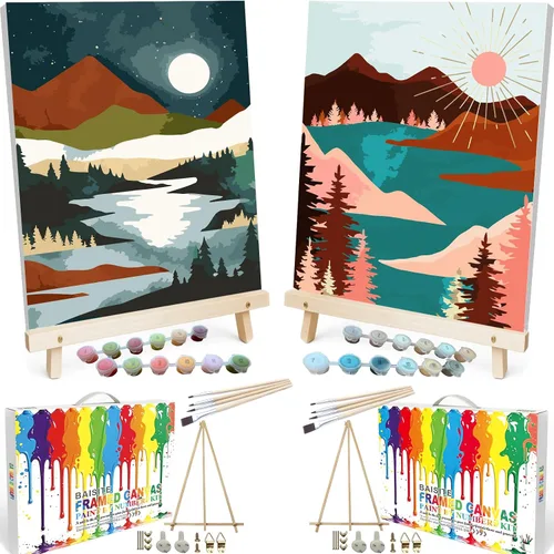 Vista 24 de BAISITE 0304 - Kit de pintura por números para adultos principiantes; paquete de 2 lienzos de 8 pulgadas de ancho x 12 pulgadas de largo; caja