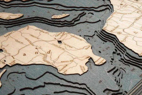 Vista 3 de Whidbey and Camano Islands - Tabla de madera náutica 3D, marco gris, 24.5 x 31 pulgadas