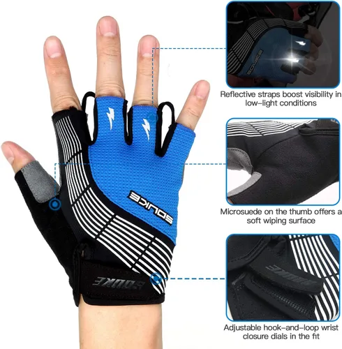 Vista 2 de Souke Sports Guantes de ciclismo Guantes acolchados de medio dedo para bicicleta con absorción de golpes, antideslizantes, transpirables, MTB