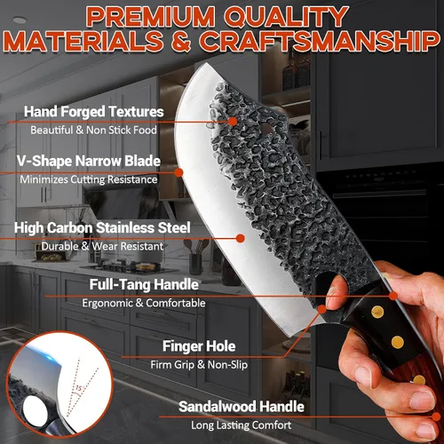 Vista 3 de Cortador de carne para cortar carne, picador profesional de huesos con funda, cuchillo de chef vikingo con mango de espiga completa, cuchillo