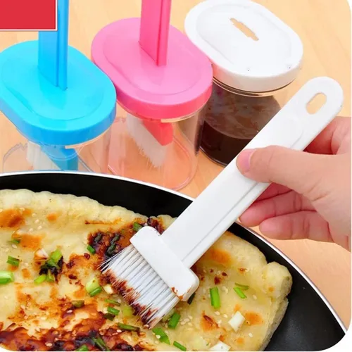 Vista 3 de 2 unids cepillo para untar con recipiente resistente al calor salsa aceite cepillo para barbacoa parrilla hornear y pasteles color aleatorio