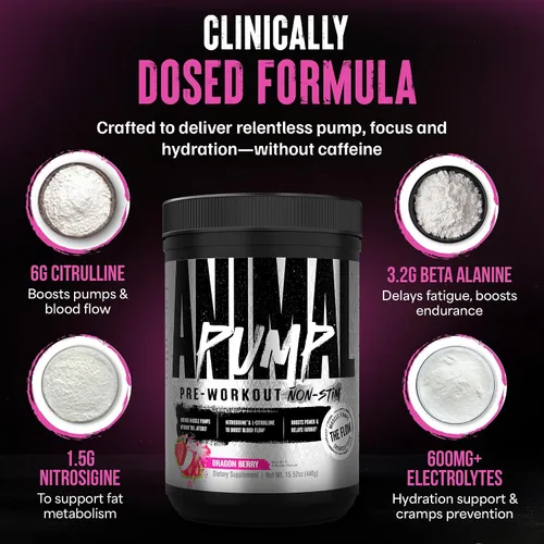 Vista 5 de Animal Pump NS - Polvo preentreno sin estimulantes para hombres y mujeres - Preentreno libre de cafeína para energía, enfoque y construcción