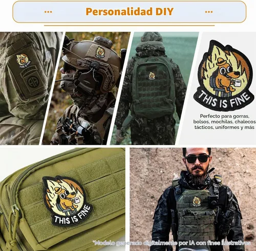 Vista 3 de XMJY Parche de Perro This is Fine, 1 Pieza Parches Bordados con Meme Divertido, Parche Táctico Militar de Ánimo con Respaldo de Cierre de Gancho