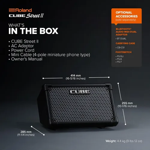Vista 7 de Roland Cube Street II Amplificador estéreo portátil alimentado por batería Ideal para artistas callejeros Soporta micrófonos, instrumentos