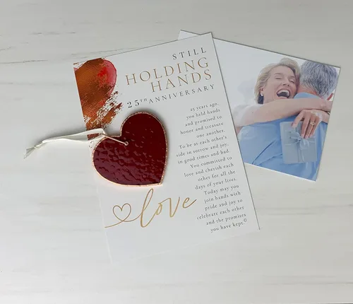Vista 4 de 25 aniversario de boda: hermoso corazón de vitrales - Adorno de recuerdo sentimental 25 y significativo para la pareja casada - Hecho a mano
