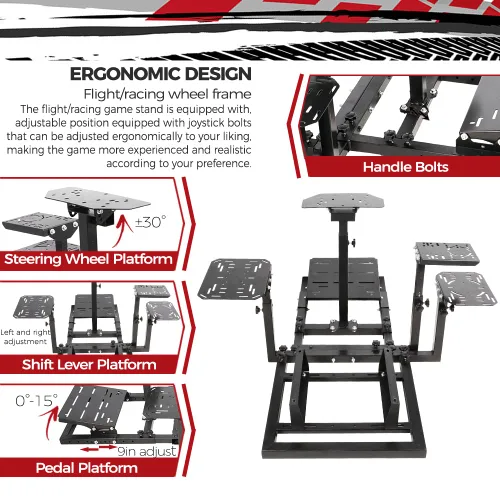 Vista 7 de Supllueer Racing Flight Simulator Cockpit fit Thrustmaster HOTAS Warthog Honeycomb Logitech G25 X52 Wheels,Pedals,Throttle,Joystick Keyboard,Seat