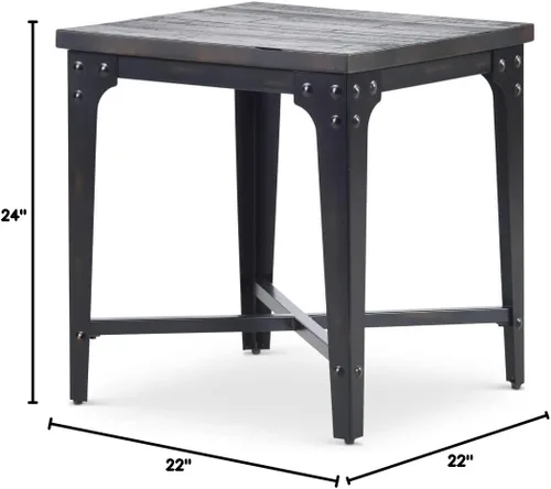 Vista 7 de Steve Silver Sherlock Mesa auxiliar cuadrada de estilo industrial, madera maciza maciza con base de hierro, acabado envejecido, mesa auxiliar