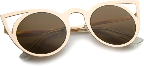 Vista 6 de Womens Laser Cut Open Metal Mirror Lens Round Cat Eye Sunglasses 48mm