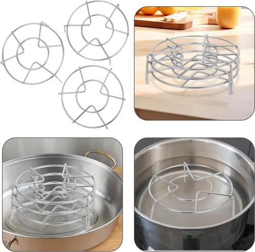 Vista 6 de 3 Piece Stainless Steel Steamer Rack Tripod Insert for Pots