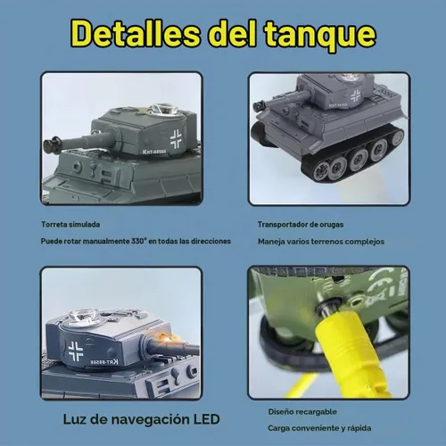 Vista 3 de Mini alemán WW2 Tiger Battle Tank Gris RC 1/72 Escala Modelo IR Control Remoto Vehículo Militar con LED