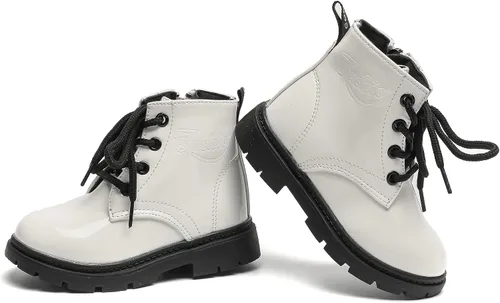 Vista 3 de Komfyea Botas de cuero de otoño con cremallera de combate con cordones (niños pequeños) Botas de tobillo de invierno para niños