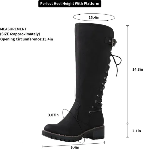 Vista 8 de GLOBALWIN - Botas de combate de equitación altas con cordones para mujer, cómodas botas góticas de motocicleta para mujer con cremallera y tacón