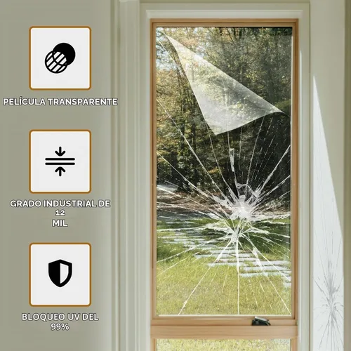 Vista 2 de VViViD 12 Mil vinilo transparente inastillable, película de seguridad para ventana