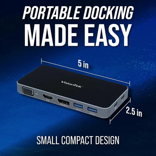 Vista 6 de VisionTek VT210 - Estación de acoplamiento USB-C de doble pantalla con paso de alimentación - DP, HDMI, VGA, 2X USB-A, 1 USB-C para Windows, Mac