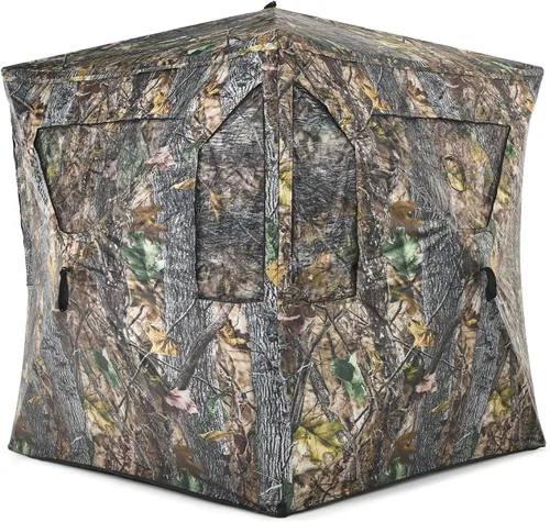 Vista 11 de Tangkula Persiana desplegable para 3 personas, persiana portátil de caza con ventanas de malla, bolsa de transporte y estacas de tierra, tienda