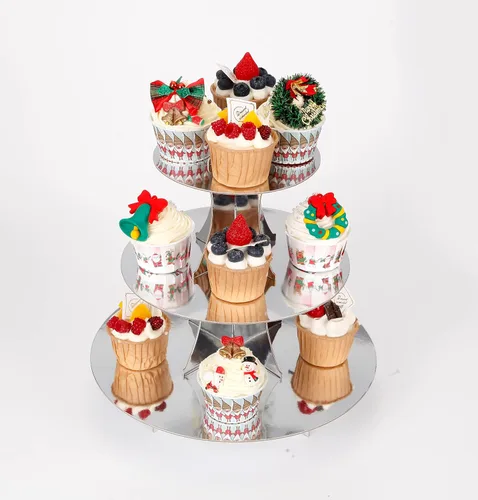 Vista 6 de YLDW Soporte para Cupcakes de 3 Niveles, Soporte para Pastel, Torre de Soporte para Cupcakes DIY Escalonada para Exhibiciones de Mesa de Postres