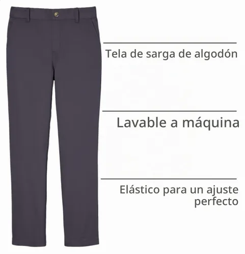 Vista 3 de French Toast Girls' Pull-On Straight Fit Stretch Twill Pant Gris